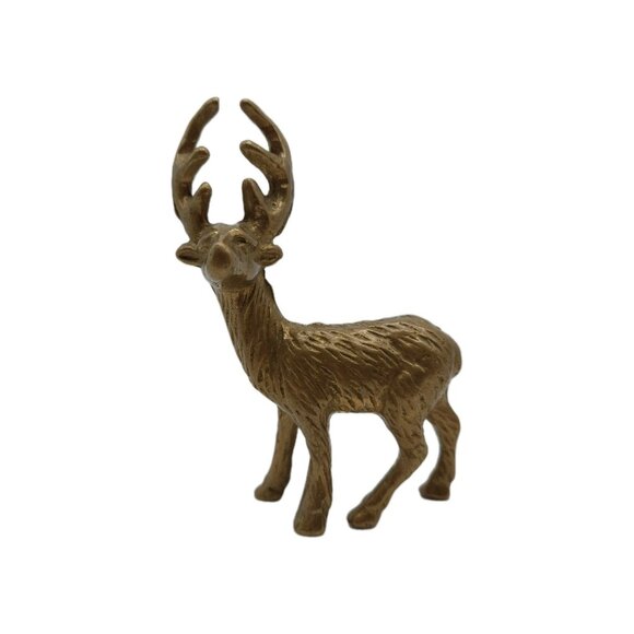 Brass Deer Reindeer Elk Stag Buck Figurine Textured Body 3.5" - Picture 1 of 6